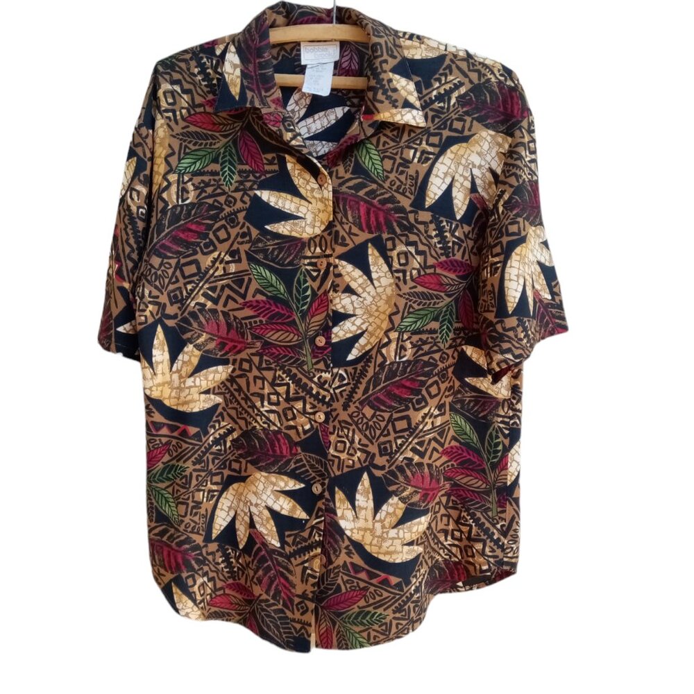 Bobbie Brooks vintage tropical polynesian blouse sz S 8/10